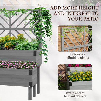 Outsunny Raised Garden Bed with Trellis, 2-Tier Wooden Elevated Planter Box  for Vegetables, Flowers, Herbs, Grey--ChewyGames-ChewyGames