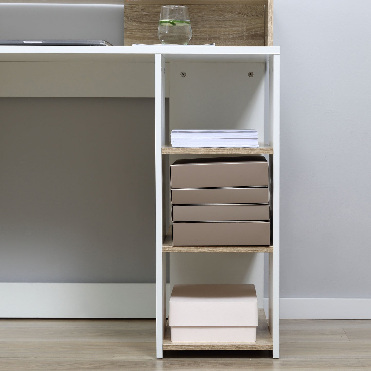 HOMCOM Computer Desk with Drawers and Storage Shelves, Office Desk Writing Table with Printer Stand, Large Workstation for Study Play Work Home Office, 137 x 55 x 92cm, Oak