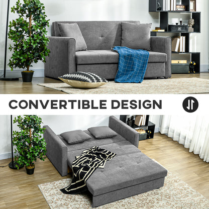 HOMCOM Snow Flannel Two-Seater Sofa Bed, with Storage - Grey