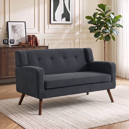 HOMCOM 2 Seater Sofa, 118 cm Corduroy Small Loveseat with Spring Cushion, Wood Legs for Small Space, Living Room, Dark Grey