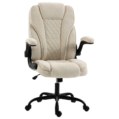 HOMCOM Office Chair, Ergonomic Desk Chair with Flip-up Armrest, Pocket Springs, Swivel Wheels, Adjustable Height, Beige