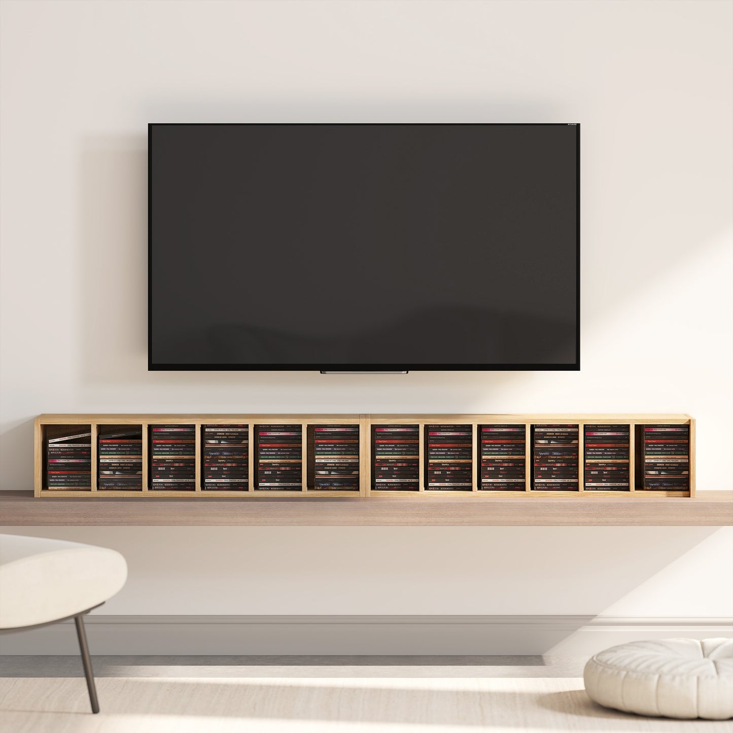 HOMCOM Set of 2 CD Media Display Shelf Unit Tower Rack with Adjustable Shelves, Natural