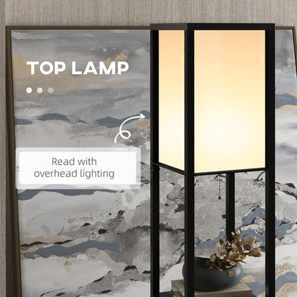 HOMCOM 3-Tier Floor Lamp with Shelves and Storage, Modern Standing Lamp with Lampshade, Reading Light with Chain Switch for Living Room, Bedroom, Home Office, Bulb not Included, Black