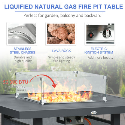 Outsunny 6-Piece Aluminium Garden Furniture Set with Fire Pit Table, Outdoor Dining Sofa Set with Cushions, Loveseats and Footstools, Sectional Corner Conservatory Furniture for Patio, Grey