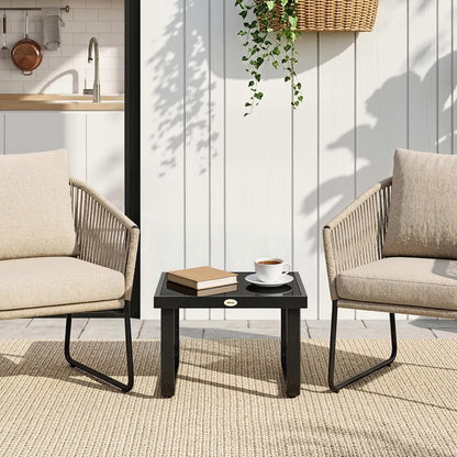 Outsunny Outdoor Garden Coffee Table, Rectangle Metal Side Table with Tempered Glass Tabletop, Adjustable Foot Pads-Coffee Tables-ChewyGames-ChewyGames