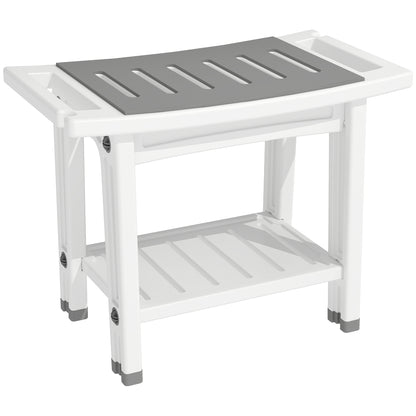 HOMCOM Shower Bench 2-Tier Shower Stool Bathroom with Shelf White and Grey