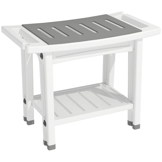 HOMCOM Shower Bench 2-Tier Shower Stool Bathroom with Shelf White and Grey