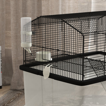 PawHut Two-Tier Gerbil Cage, Hamster Cage for Dwarf Hamster w/ Wheels, Deep Bottom, Food Dish, Water Bottle