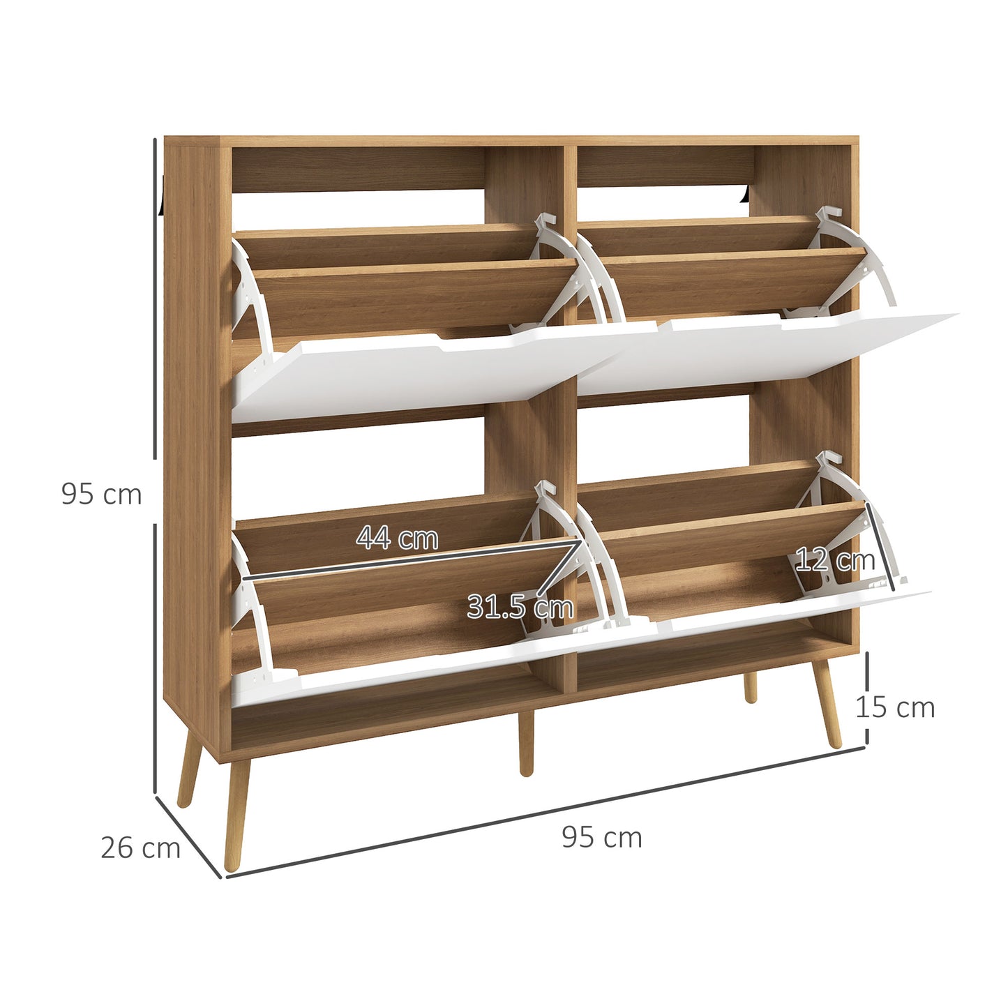 HOMCOM Shoe Storage Cabinet, 4 Flip Drawers, Shoe Organizer for 8-16 Pairs of Shoes, Natural