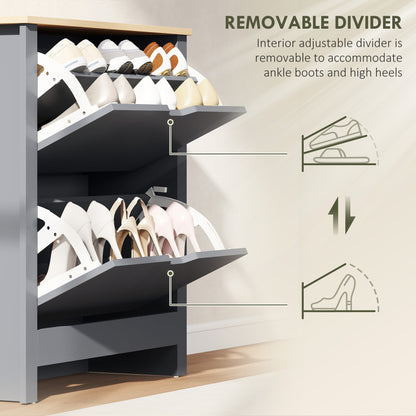 HOMCOM Slim Shoe Cabinet, Narrow Shoe Cupboard with 2 Flip Drawers, Adjustable Shelves for 12 Pairs of Shoes, Charcoal Grey--ChewyGames-ChewyGames
