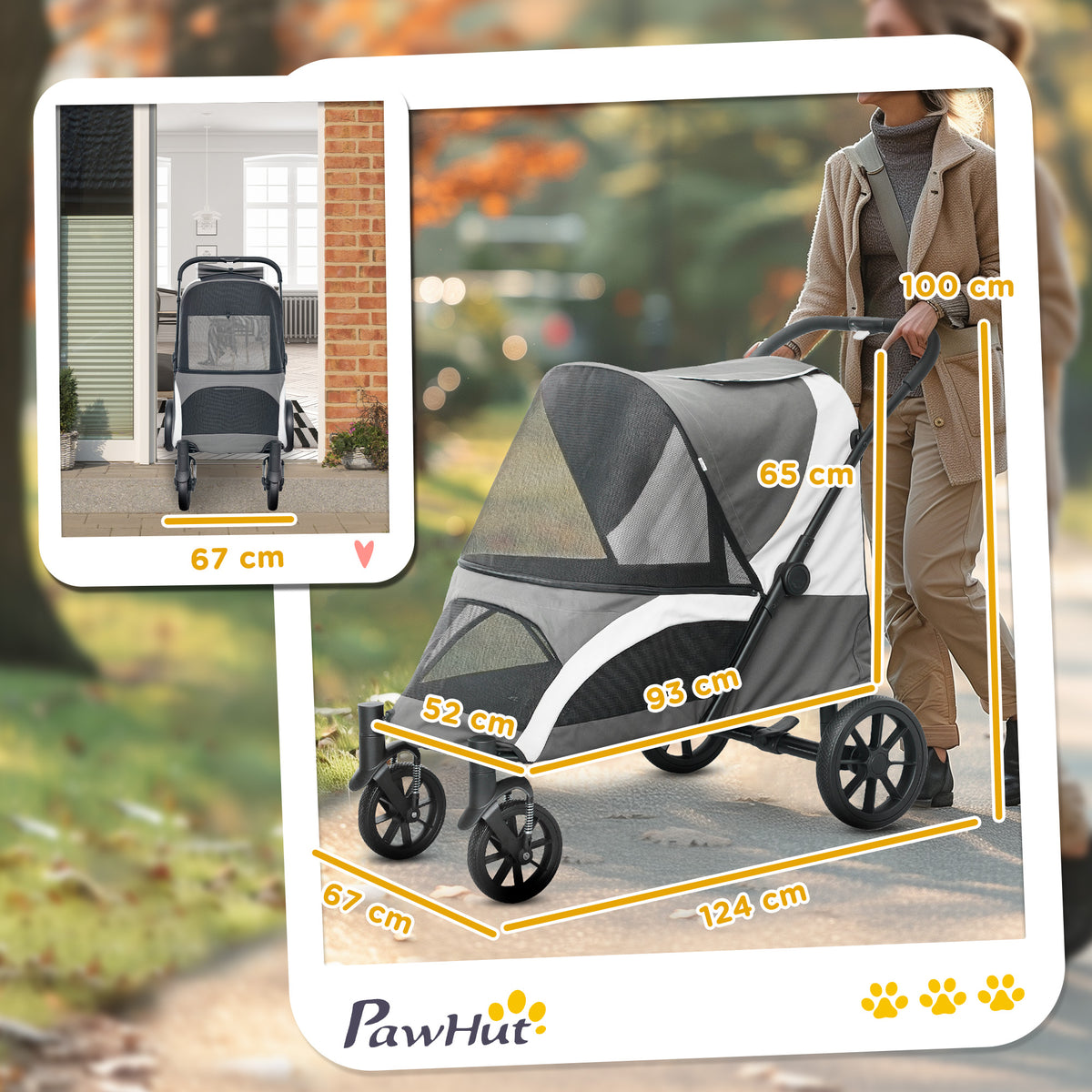 PawHut Foldable Pet Stroller for Medium Dogs with 4 Big Wheels, Shock-Absorbing Frame, Safety Leashes, Brakes, Dark Grey