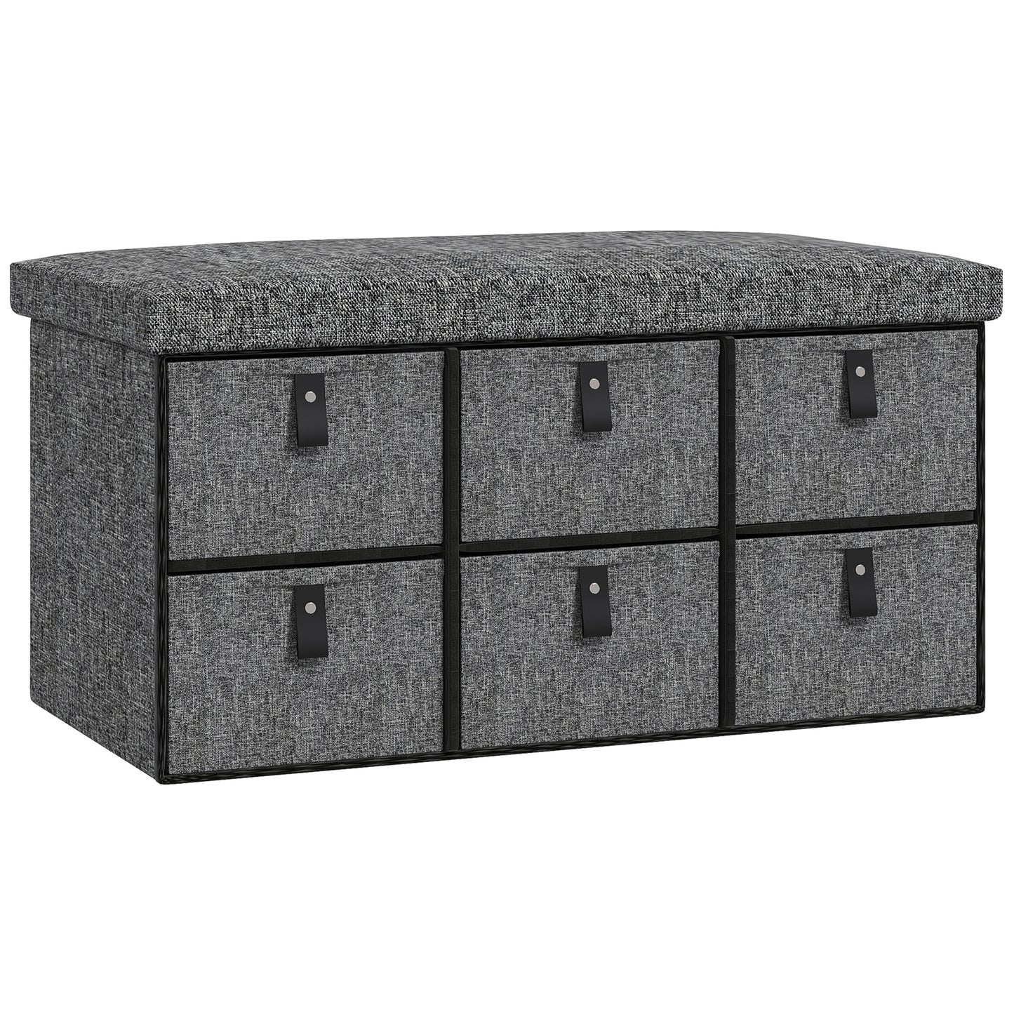 HOMCOM Six-Drawer Shoe Storage Bench, with Padded Top Seat - Dark Grey--ChewyGames-ChewyGames