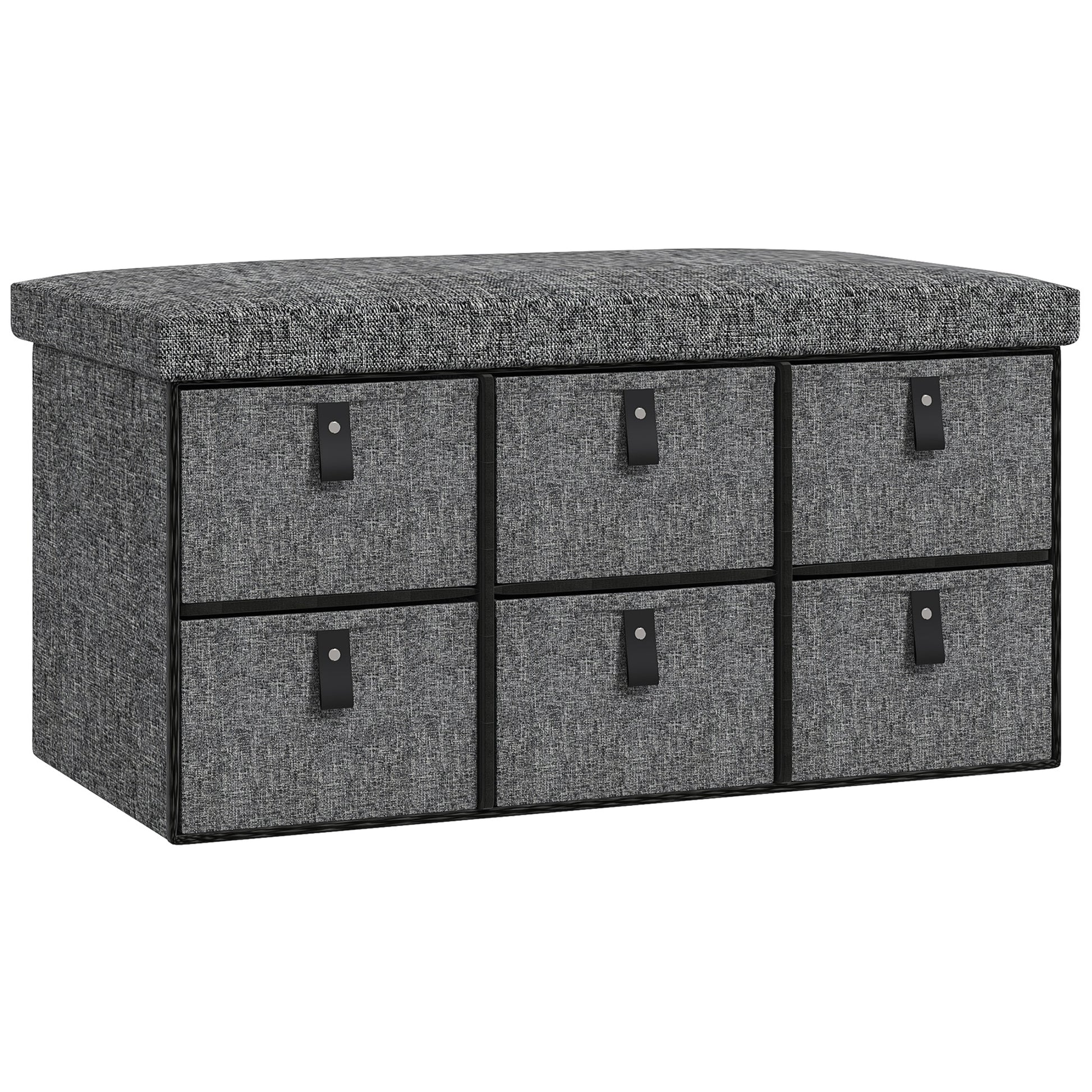 HOMCOM Six-Drawer Shoe Storage Bench, with Padded Top Seat - Dark Grey--ChewyGames-ChewyGames