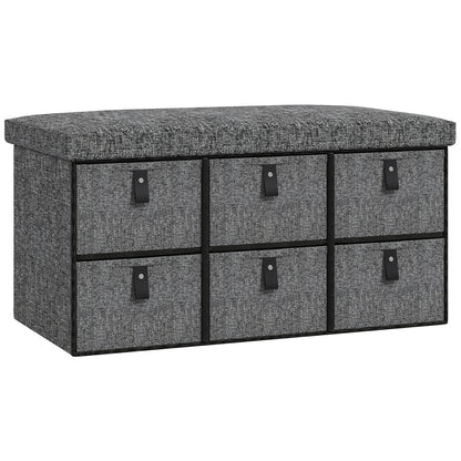 HOMCOM Six-Drawer Shoe Storage Bench, with Padded Top Seat - Dark Grey--ChewyGames-ChewyGames
