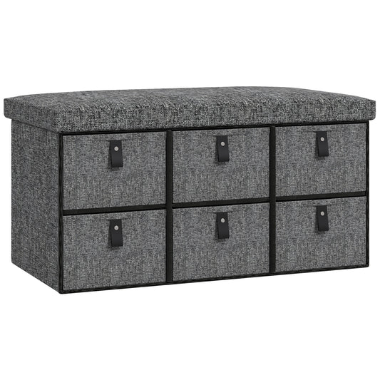 HOMCOM Six-Drawer Shoe Storage Bench, with Padded Top Seat - Dark Grey--ChewyGames-ChewyGames