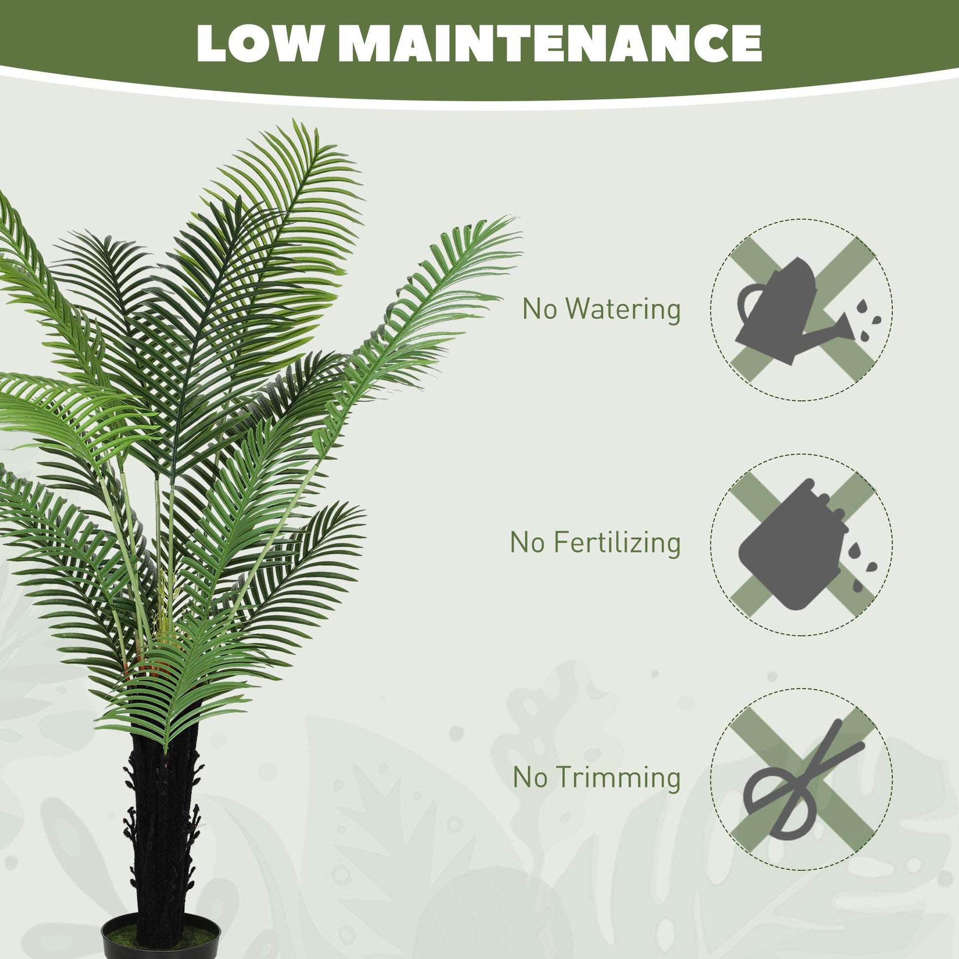 HOMCOM 175cm Artificial Areca Palm Tree with 16 PE Leaves, Decorative Artificial Plant with Plastic Pot and Flocked Soil, Fake Plant for Home Office Decor, Green