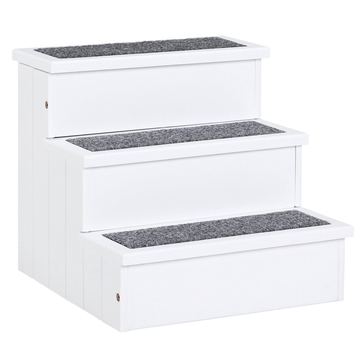PawHut Dog Steps for Bed Sofa, 3 Step Wooden Dog Stairs for Sofa, Pet Stairs with Storage for Small Cats and Puppy, White