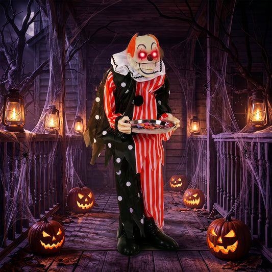 HOMCOM Animated Clown Halloween Decoration, Scary Halloween Animatronics Decor with Sound Touch Activated