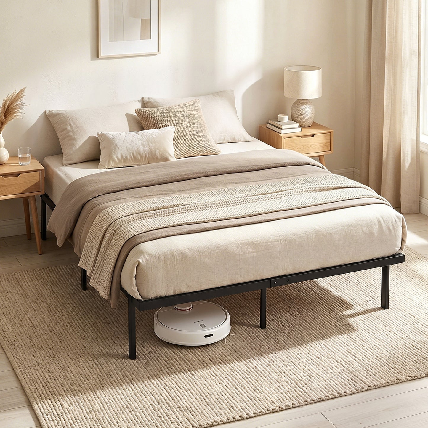 HOMCOM 5ft King Bed Frame with Underbed Storage, Metal Platform Bed Frame with Steel Slat Support, No Box Spring Needed