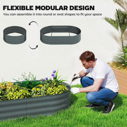Outsunny Galvanised Raised Garden Bed with Arched Trellis, 4 x 2 x 4.6ft Metal Raised Bed for Garden with Open Bottom, Dark Grey