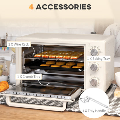 HOMCOM 21L Mini Countertop Oven, 100°C-230°C Adjustable Temp - White