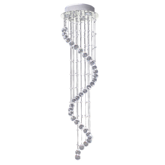 HOMCOM Modern Crystal Chandelier Ceiling Light Pendant Lamp Chrome Finish Glass Droplets New, for Living Room, Bedroom, Hallway, Ф30 x 120cm