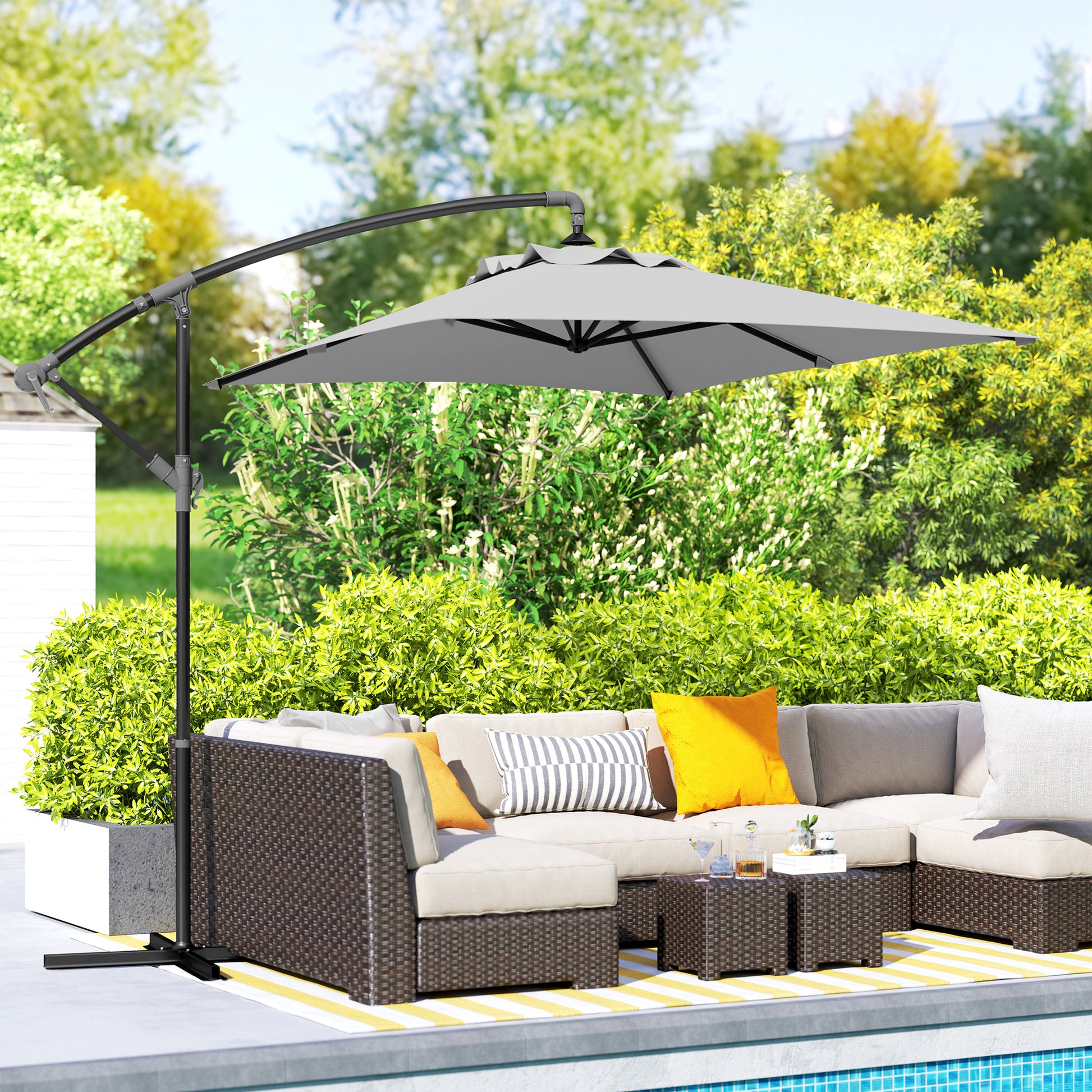 Outsunny 3(m) Cantilever Overhanging Parasol, with Cross Base - Light Grey--ChewyGames-ChewyGames