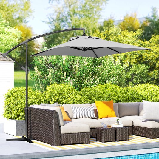 Outsunny 3(m) Cantilever Overhanging Parasol, with Cross Base - Light Grey--ChewyGames-ChewyGames