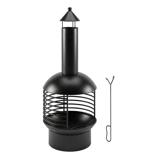 Outsunny Chimney Fire Pit, Portable Wood Burning Firepit with Poker, Charcoal Grid, Outdoor Fireplace for Garden Patio, Black