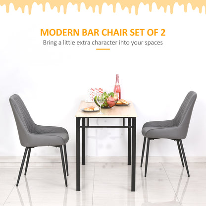 HOMCOM Set Of 2 Quilted PU Leather Dining Chairs with Metal Frame 4 Legs Foot Caps Home Seating Modern Stylish Executive Grey