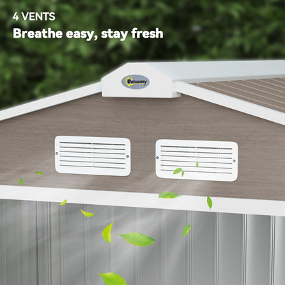 Outsunny 7 x 4ft Metal Garden Storage Shed with Vents, Floor Foundation Kit and Lockable Double Doors, Light Brown