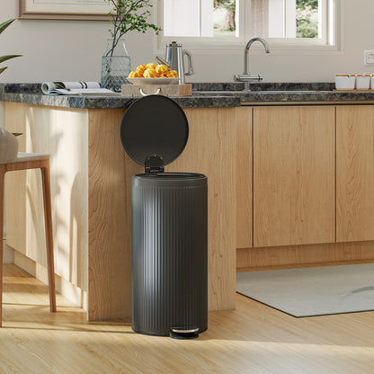 HOMCOM Kitchen Bin, 30 Litre Pedal Rubbish Bin with Removable Bucket, Black--ChewyGames-ChewyGames