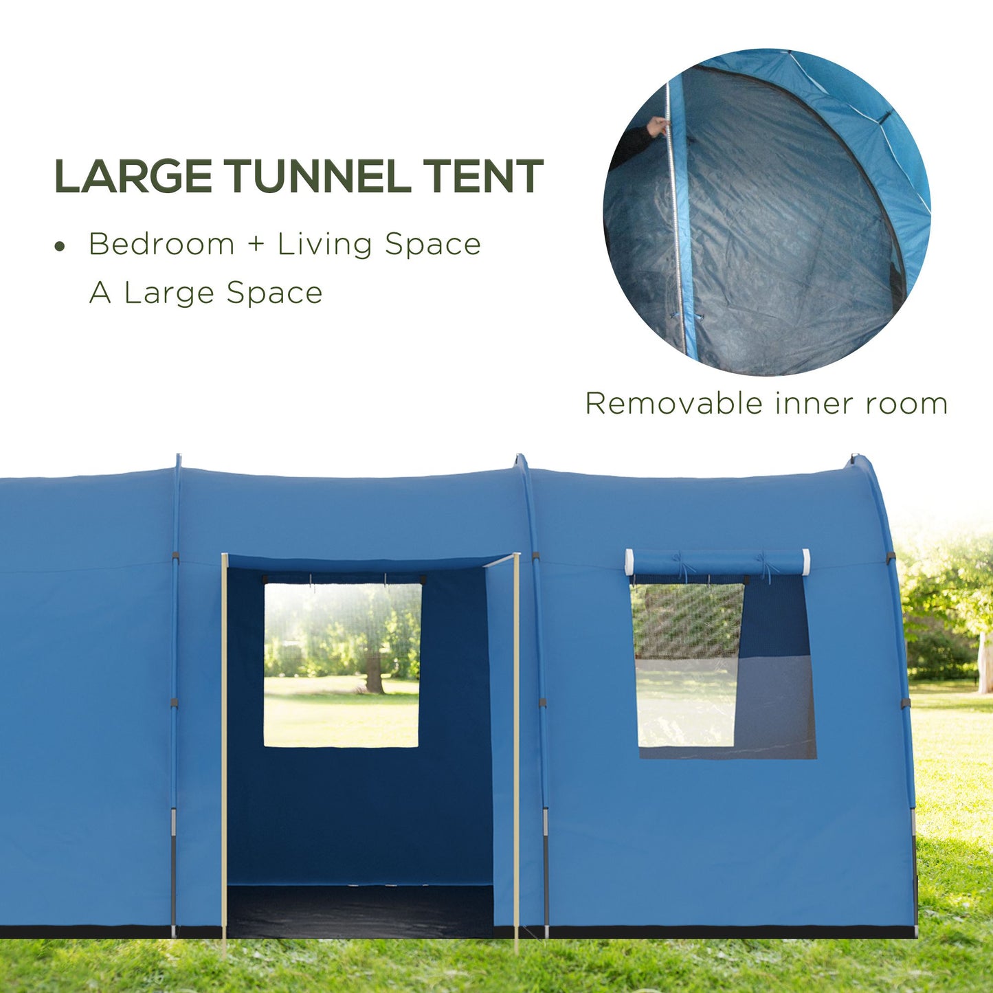 Outsunny 5-6 Man Camping Tent with 2 Room, Floor and Carry Bag - Blue