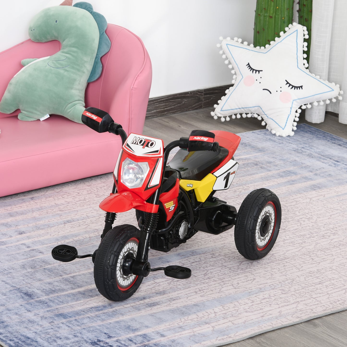 HOMCOM Trike for Kids, Toddler Pedal Motorcycle, Kids Ride On Tricycle Early Learning w/ Music Lights Handlebar Stickers Exercise Boys Girls Gift for 18 - 36 Months Red