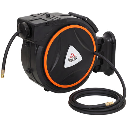 HOMCOM Auto Rewind Hose Reel, Retractable Air Hose Reel 20 m and 2 m, 150 Bar with 1/4" BSPT Connector, Black