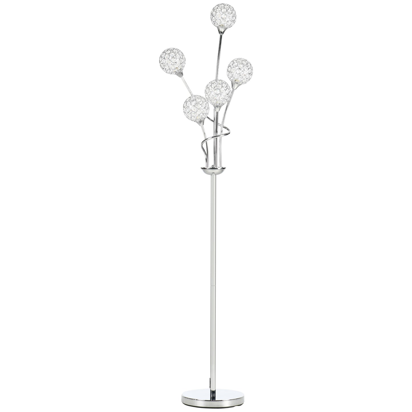 HOMCOM Floor Lamps for Living Room Bedroom with 5 Light, Modern Upright Standing Lamp, 34x25x156cm, Silver