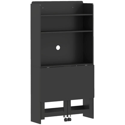 HOMCOM Foldable Desktop, Computer Desk with Storage Shelves, 80 x 69 x 155 cm, Black