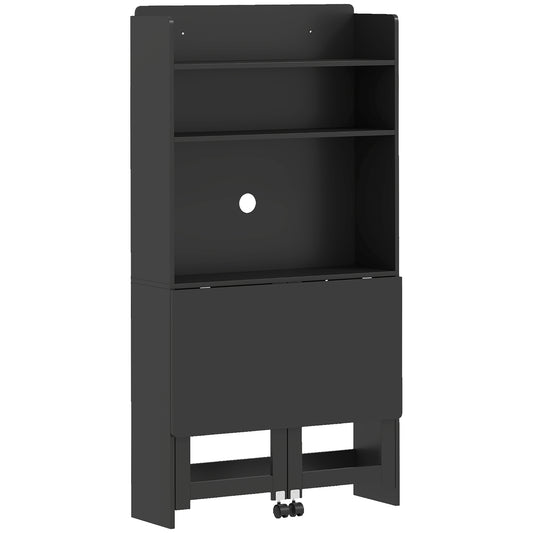 HOMCOM Foldable Desktop, Computer Desk with Storage Shelves, 80 x 69 x 155 cm, Black