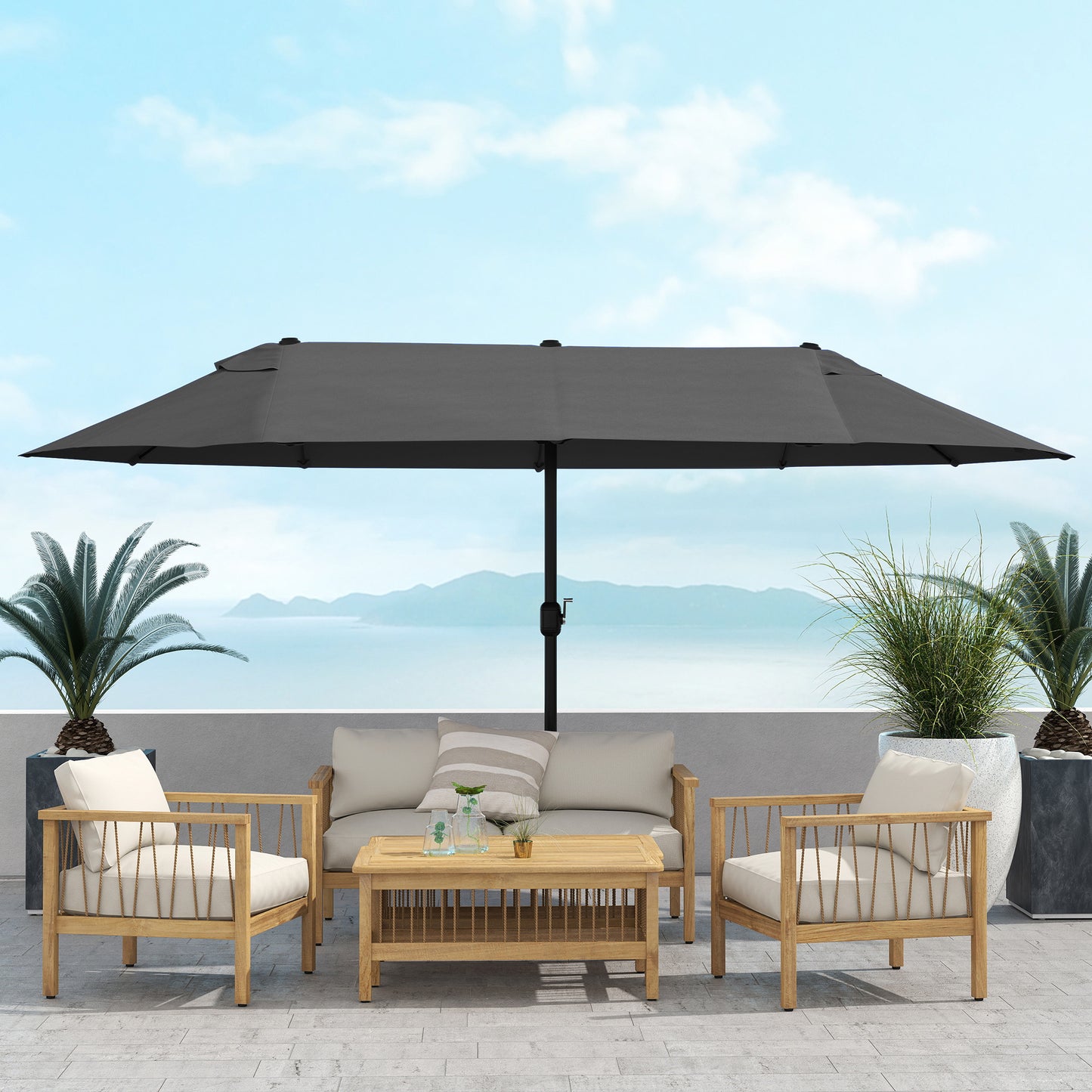 Outsunny 4.6m Double Garden Parasol - Black