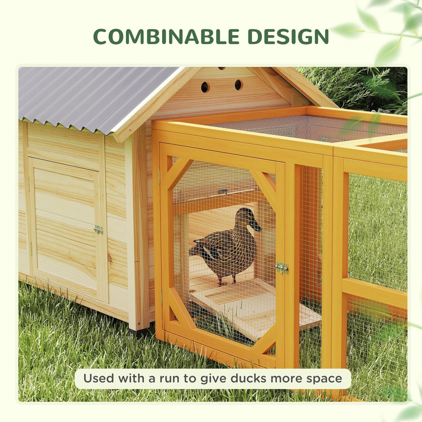 PawHut Wooden Duck House with Double Doors, Openable Roof, Ventilation Holes, Removable Base, Natural Wood Finish