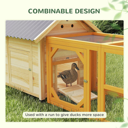 PawHut Wooden Duck House with Double Doors, Openable Roof, Ventilation Holes, Removable Base, Natural Wood Finish