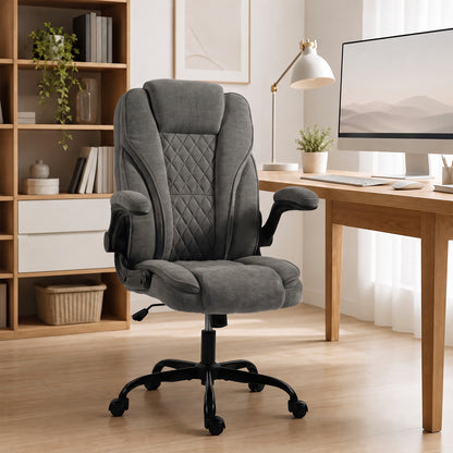 HOMCOM Office Chair, Ergonomic Desk Chair with Flip-up Armrest, Pocket Springs, Swivel Wheels, Adjustable Height, Dark Grey