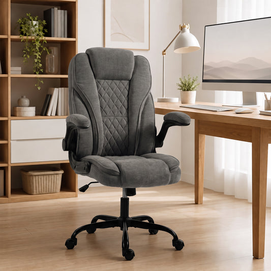HOMCOM Office Chair, Ergonomic Desk Chair with Flip-up Armrest, Pocket Springs, Swivel Wheels, Adjustable Height, Dark Grey