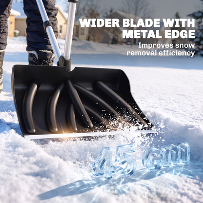 Outsunny Heavy-Duty Snow Shovel with Assist Handle, Portable Snow Pusher with 45cm Wide Blade, Detachable Aluminium Handle