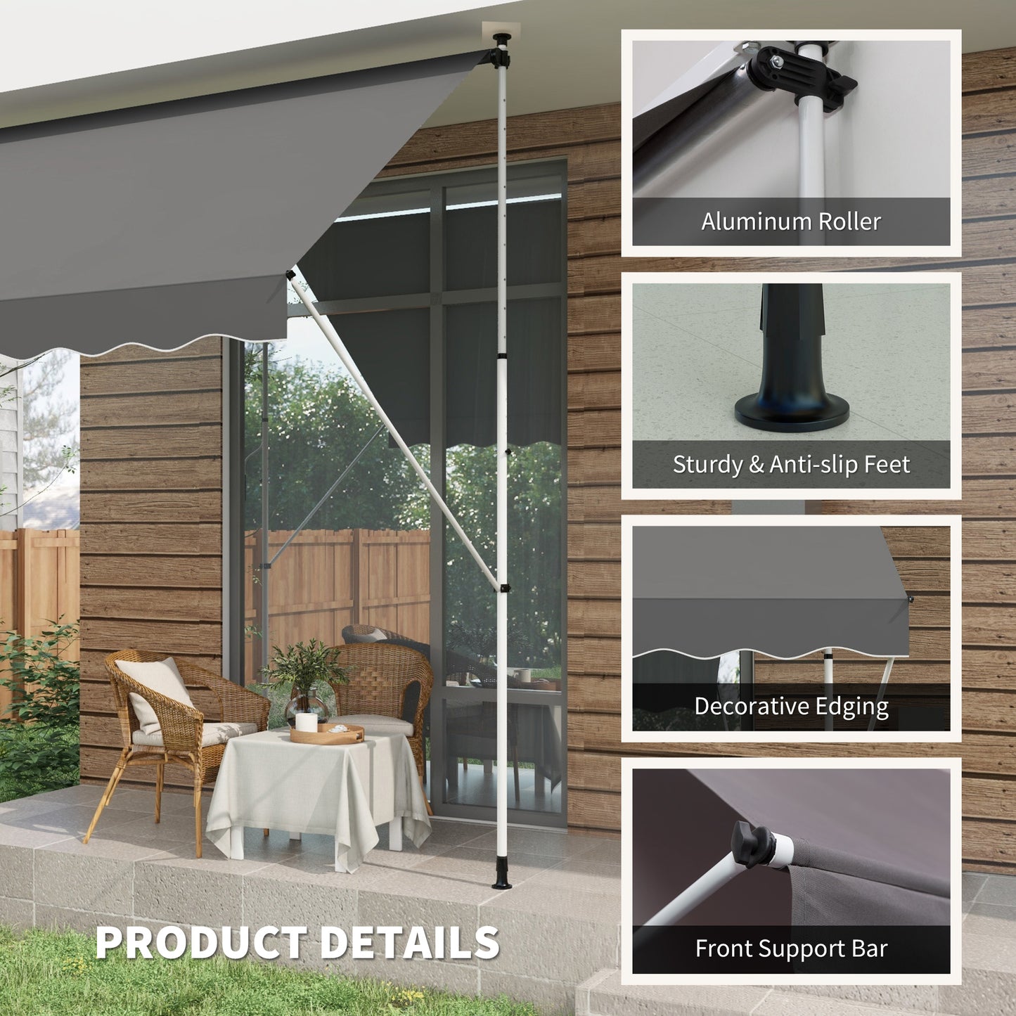 Outsunny 3x1.5m  Adjustable Outdoor Aluminium Frame Awning Grey