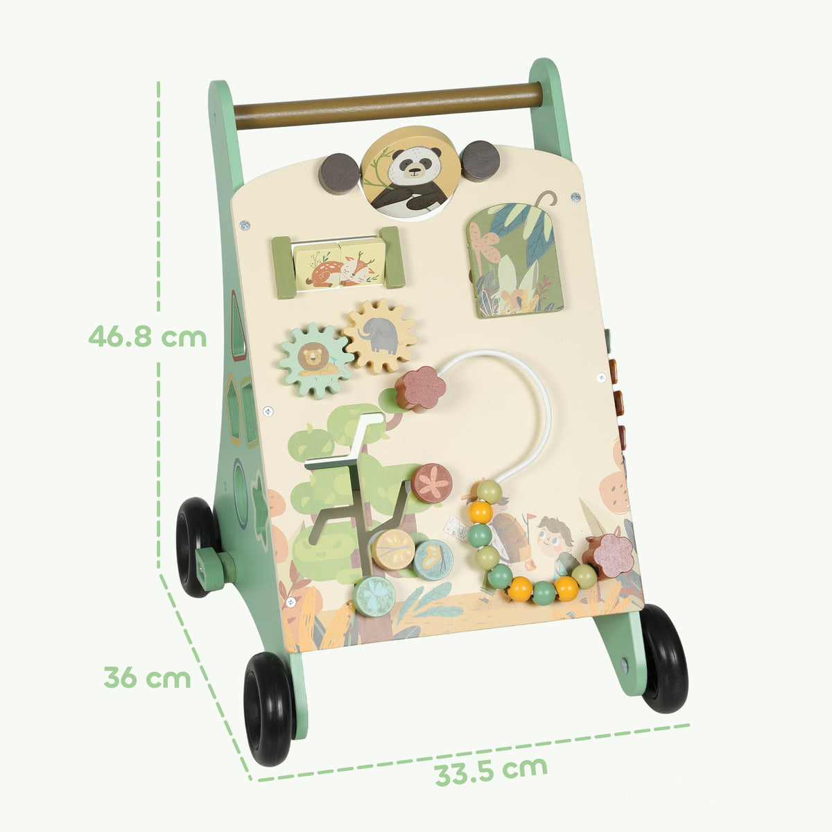 AIYAPLAY Wooden Baby Walker, Push Along Walker Toys with Speed Control, Xylophone, gears and Bead Maze, Green--ChewyGames-AIYAPLAY