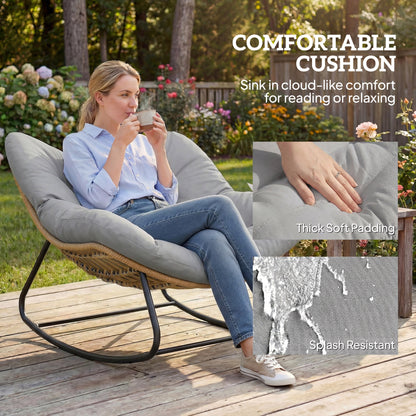 Outsunny Indoor Outdoor Rocking Chair, Oversized Rocking Egg Chair with Cushion for Living Room, Garden, Patio, Light Grey-Rocking Chairs-ChewyGames-ChewyGames