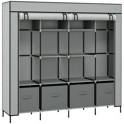 HOMCOM Fabric Wardrobe for Bedroom, Portable Cloth Wardrobe with 10 Compartments, 2 Hanging Rails and 4 Fabric Drawers, 166 x 42.5 x 169.5cm, Dark Grey