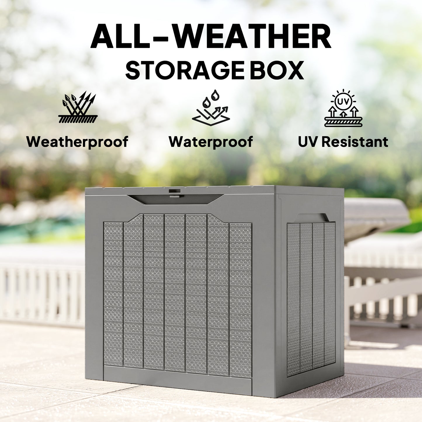 Outsunny 93L Plastic Garden Storage Box, Outdoor Storage Box with Handles, Waterproof Outdoor Storage Container, Khaki