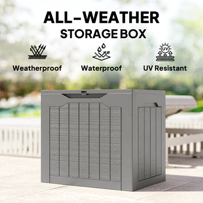 Outsunny 93L Plastic Garden Storage Box, Outdoor Storage Box with Handles, Waterproof Outdoor Storage Container, Khaki